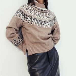 H&M Jacquard Knit Sweater in Beige melange/patterned Size S